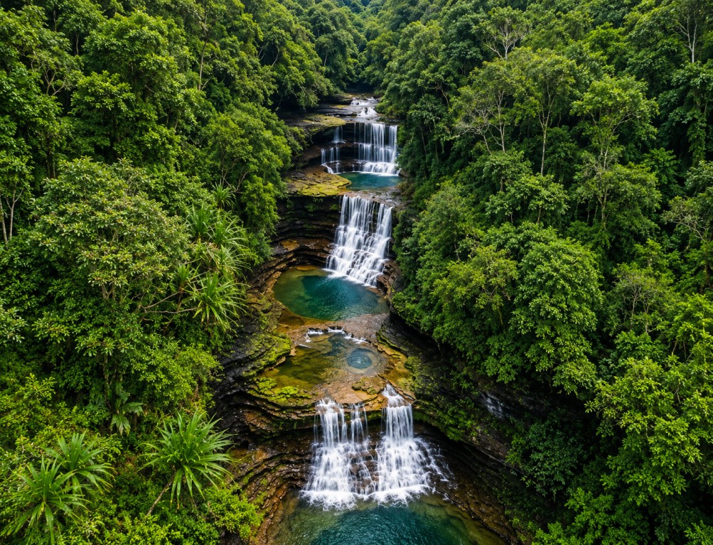 Wei-Sawdong Falls : Meghalaya's Hidden Three-Tier Wonder